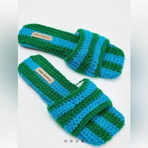 Free People Show Your Stripes Hand Knitted Sandles, Blue Combo, 9